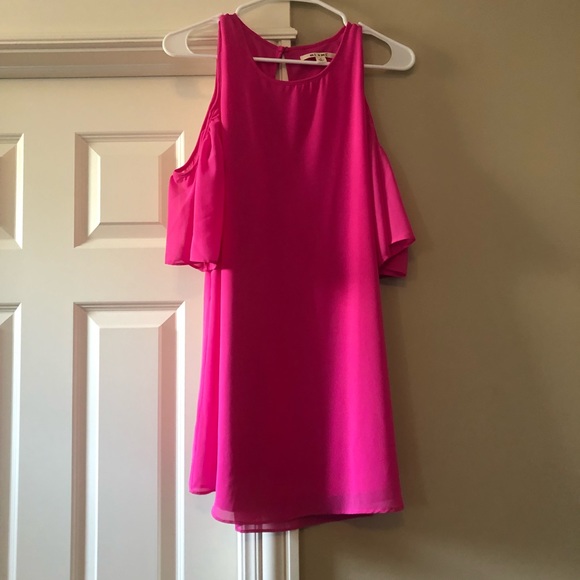 hot pink cold shoulder dress